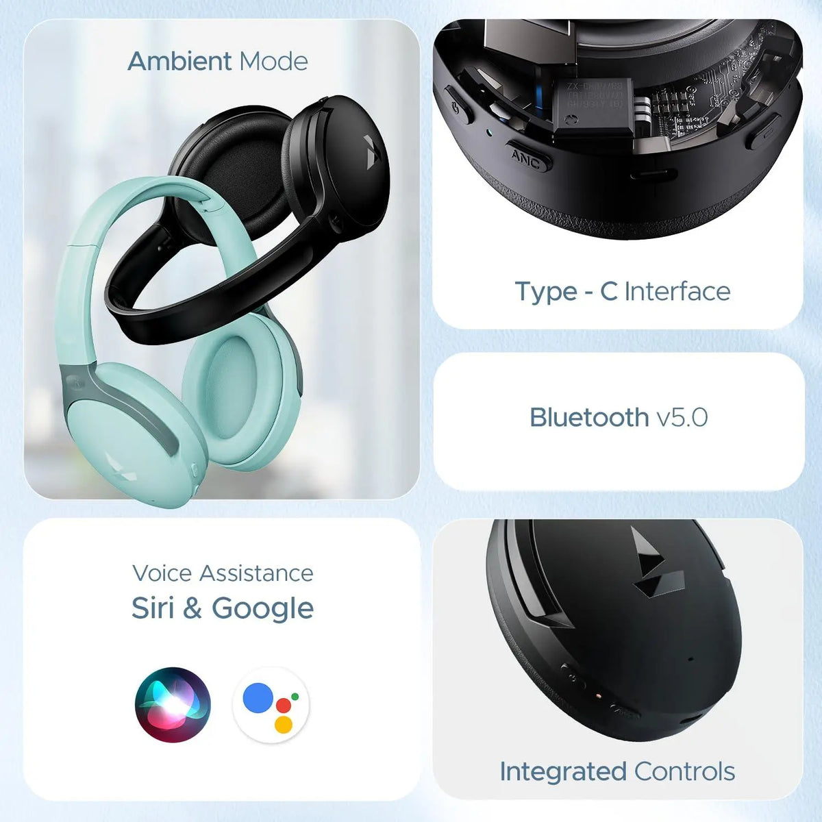 boAt Rockerz 551ANC Hybrid Active Noise Cancellation Headphones with Up to 100H Playtime, ASAP™ Charge, Ambient Sound Mode &Dual EQ Modes, ENx™ Technology(Stellar Black) - Nalanda Enterprises
