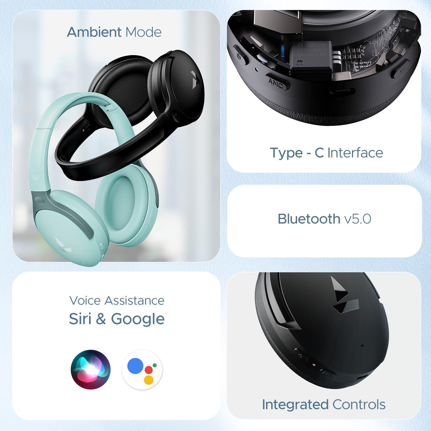 boAt Rockerz 551ANC Hybrid Active Noise Cancellation Headphones with Up to 100H Playtime, ASAP™ Charge, Ambient Sound Mode &Dual EQ Modes, ENx™ Technology(Stellar Black) - Nalanda Enterprises