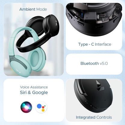 boAt Rockerz 551ANC Hybrid Active Noise Cancellation Headphones with Up to 100H Playtime, ASAP™ Charge, Ambient Sound Mode &Dual EQ Modes, ENx™ Technology(Stellar Black) - Nalanda Enterprises