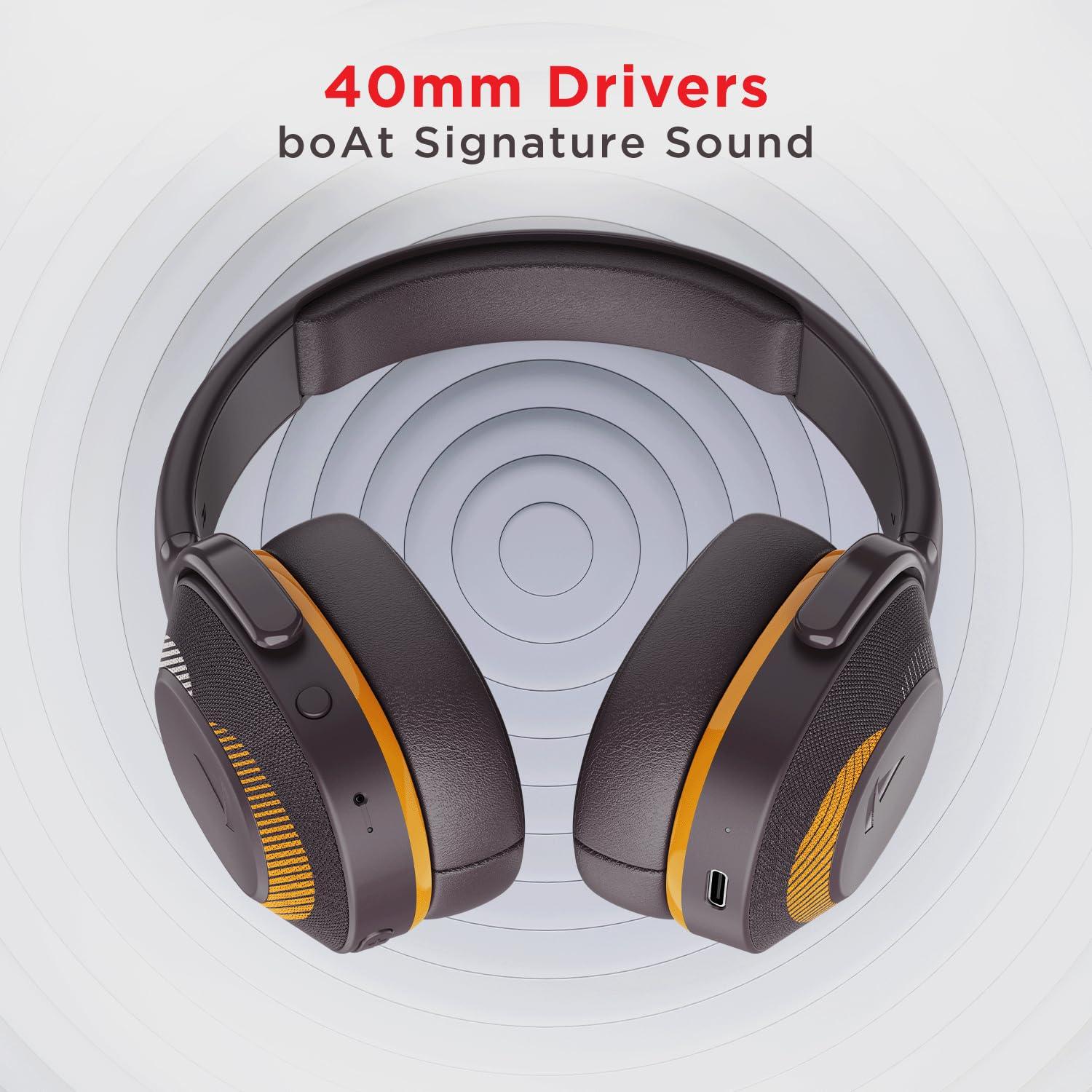 boAt Rockerz 425 Bluetooth Wireless Over Ear Headphones with Mic Signature Sound, Beast Mode for Gaming, Enx Tech, ASAP Charge, 25H Playtime, Bluetooth V5.2 (Active Black) - Nalanda Enterprises