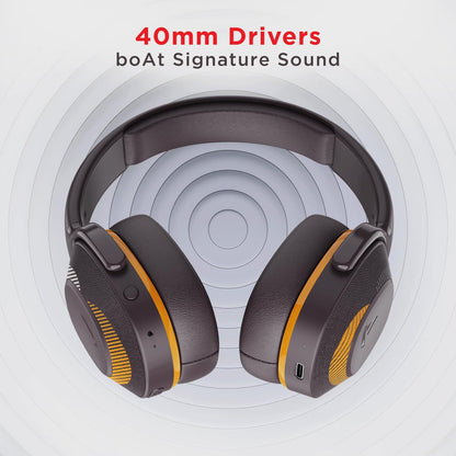 boAt Rockerz 425 Bluetooth Wireless Over Ear Headphones with Mic Signature Sound, Beast Mode for Gaming, Enx Tech, ASAP Charge, 25H Playtime, Bluetooth V5.2 (Active Black) - Nalanda Enterprises