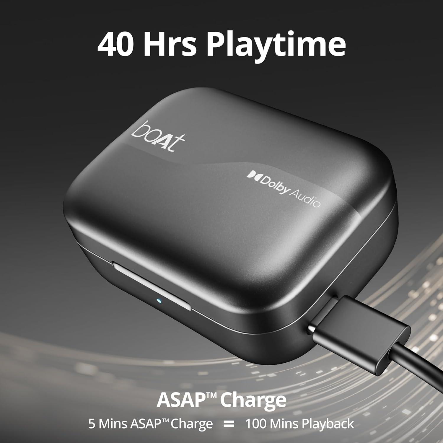 boAt Airdopes 800 True Wireless in Ear Ear Buds w/Dolby Audio, Adaptive EQ by Mimi, 40 Hours Playback, 4 Mics w/AI-ENx™, in-Ear Detection & Hearables App Support - Nalanda Enterprises