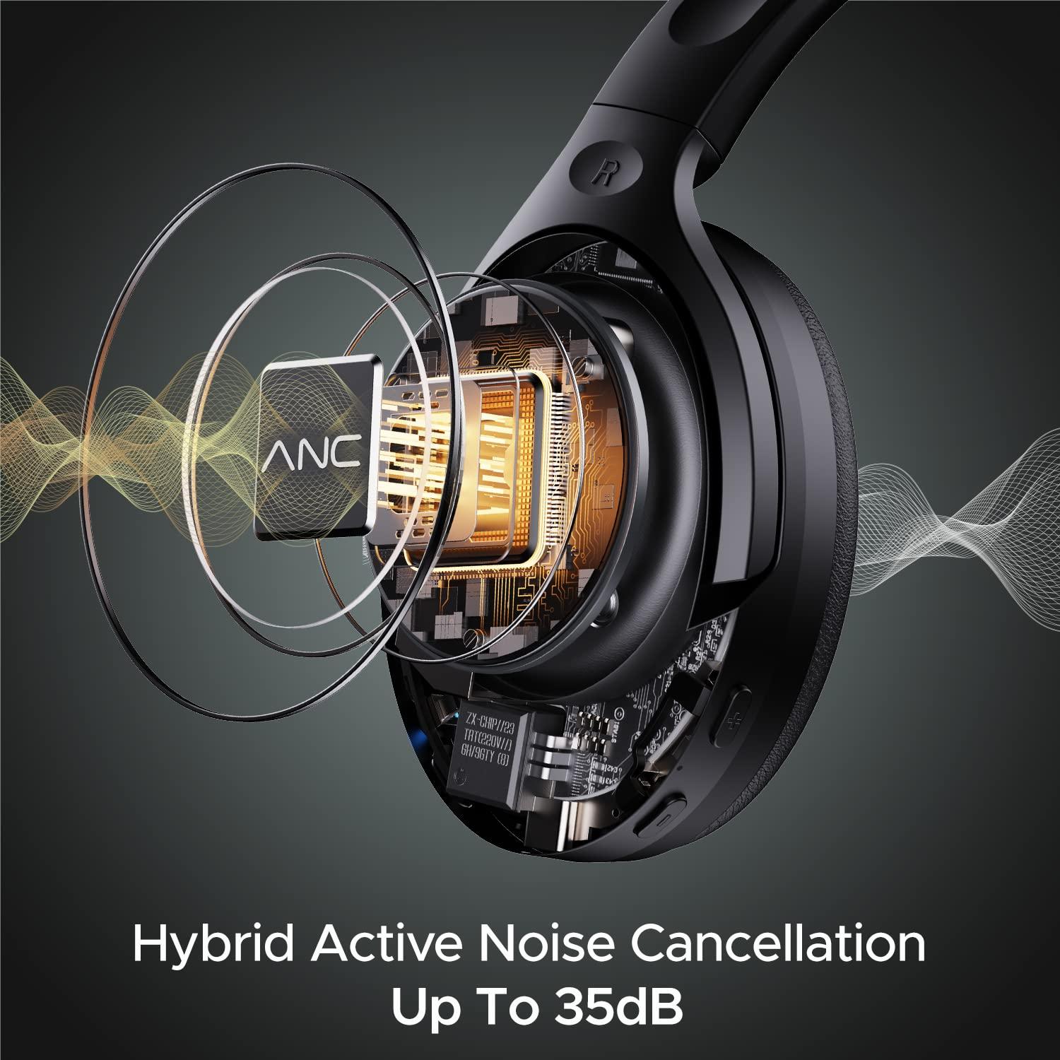 boAt Rockerz 551ANC Hybrid Active Noise Cancellation Headphones with Up to 100H Playtime, ASAP™ Charge, Ambient Sound Mode &Dual EQ Modes, ENx™ Technology(Stellar Black) - Nalanda Enterprises