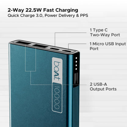 boAt EnergyShroom PB300 Air 10000 mAh 22.5W Pocket Size Power Bank with Compact and Lightweight Design, LED Battery Display, 12 Layer Smart IC Protection & Smart Power Management(Carbon Black) - Nalanda Enterprises