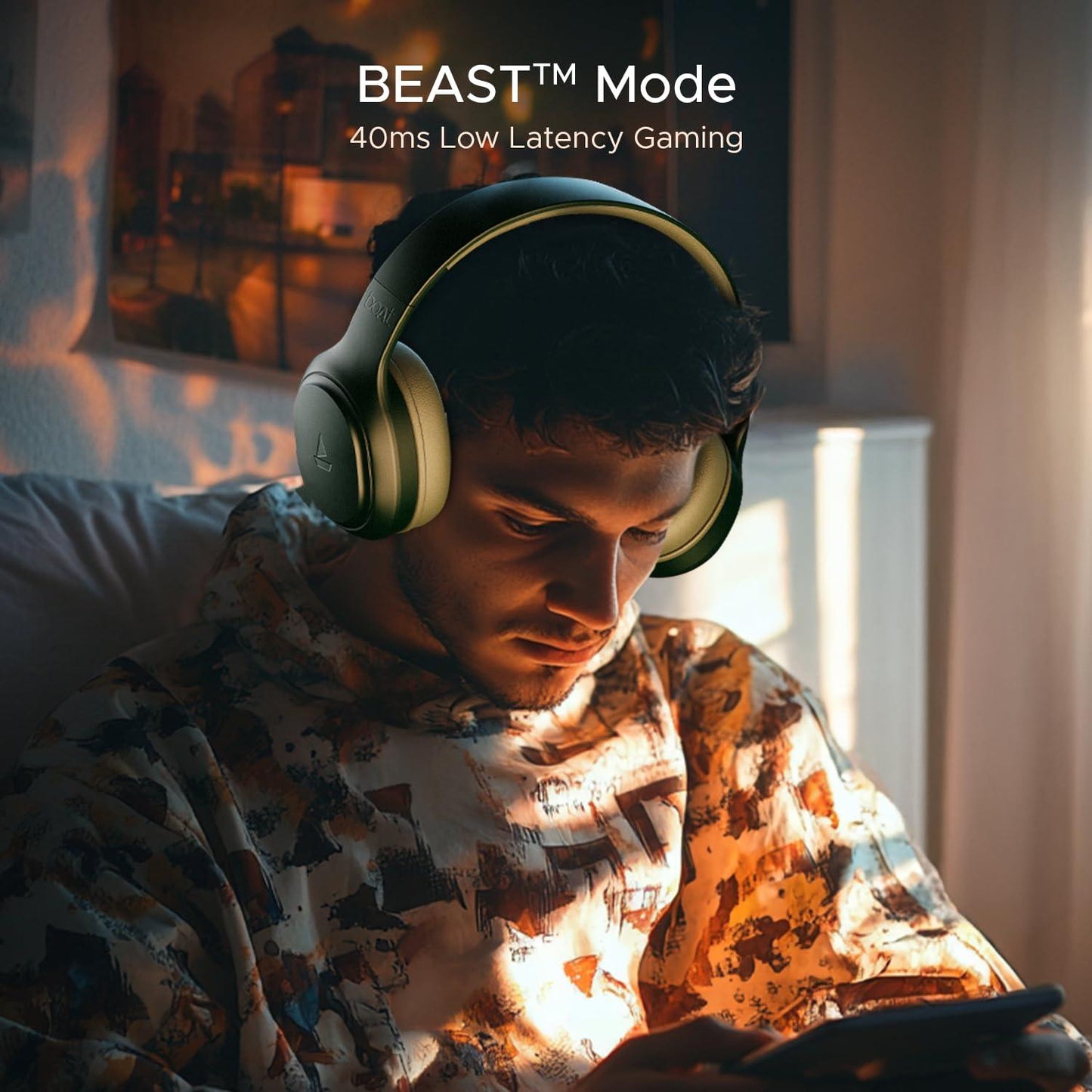boAt Rockerz 430 w/ 40mm Drivers, Beast Mode w/ 40ms Latency, 40hrs Playback, ENx Tech, Voice Assistant, BTv5.4, Adaptive Fit & Easy Access Controls, Bluetooth Headphones(Black Sabre) - Nalanda Enterprises