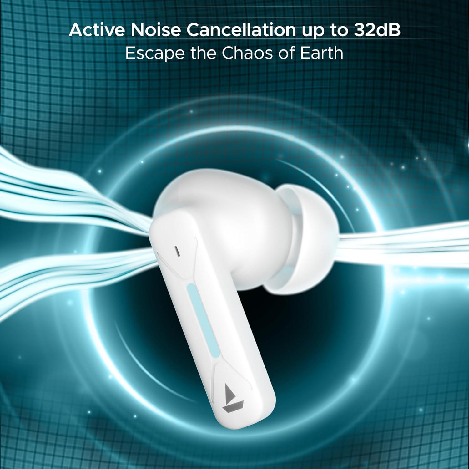 boAt Immortal Airspeed Pro Truly Wireless in- Ear Earbuds w/ 32dB ANC, Beast™ Mode with 40ms Latency, 40hrs Playback, 4 Mics with ENx™, Premium ID w/LEDs & ASAP™ Charge(White Sabre) - Nalanda Enterprises