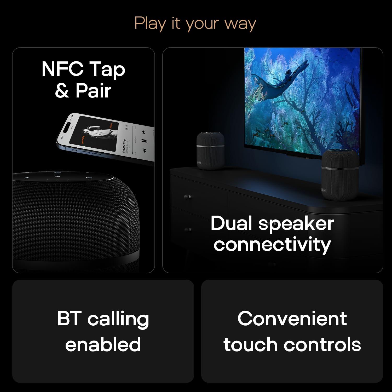 Noise Sound Master 100W Bluetooth Speaker with 360° Surround Sound,12H Playtime, NFC Tap & Pair,Dual Speaker Connectivity and Superior Mesh Finish(Master Black) - Nalanda Enterprises