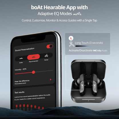 boAt Airdopes 800 True Wireless in Ear Ear Buds w/Dolby Audio, Adaptive EQ by Mimi, 40 Hours Playback, 4 Mics w/AI-ENx™, in-Ear Detection & Hearables App Support - Nalanda Enterprises