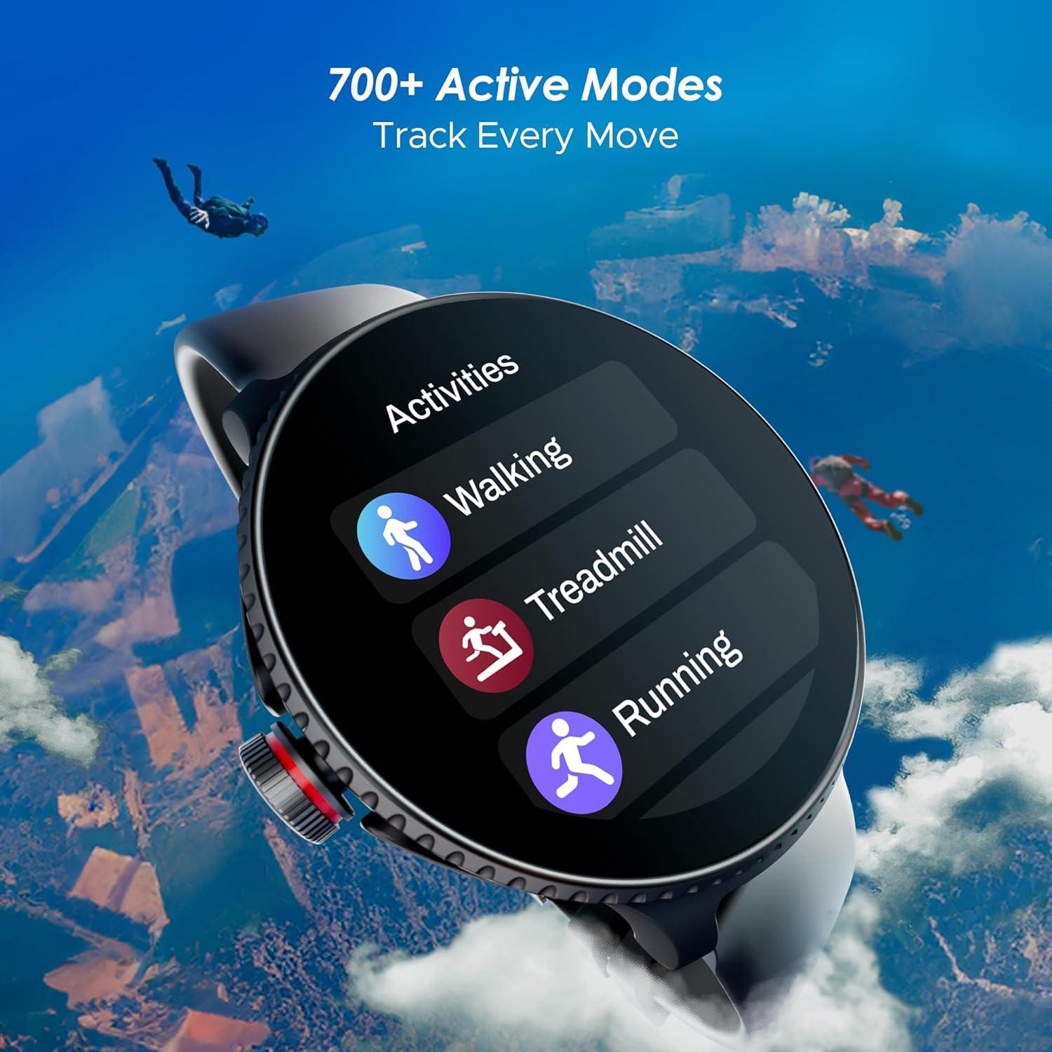 boAt Lunar Discovery w/ 1.39" (3.5 cm) HD Display, Turn-by-Turn Navigation, DIY Watch Face Studio, Bluetooth Calling, Emergency SOS, QR Tray, Smart Watch for Men & Women(Active Black) - Nalanda Enterprises