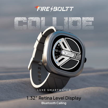 Fire-Boltt Collide 1.32" Display Smartwatch, Bluetooth Calling with Body Shielding Metal Paint, Single BT Connection, BT 2.0 Ultra Low Power Consumption, SpO2 (Silver Black)