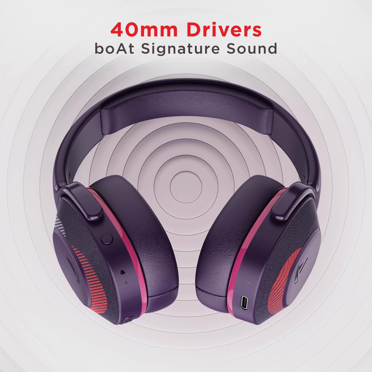 boAt Rockerz 425 Bluetooth Wireless Over Ear Headphones with Mic Signature Sound, Beast Mode for Gaming, Enx Tech, ASAP Charge, 25H Playtime, Bluetooth V5.2 (Active Black) - Nalanda Enterprises