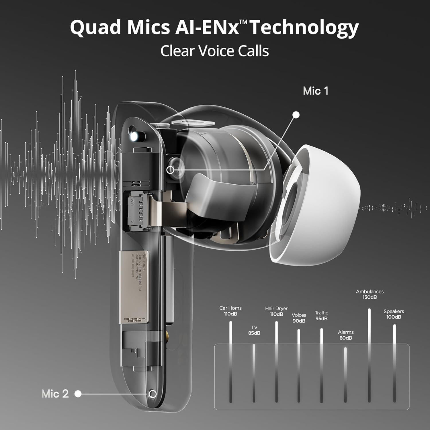 boAt Airdopes 800 True Wireless in Ear Ear Buds w/Dolby Audio, Adaptive EQ by Mimi, 40 Hours Playback, 4 Mics w/AI-ENx™, in-Ear Detection & Hearables App Support - Nalanda Enterprises