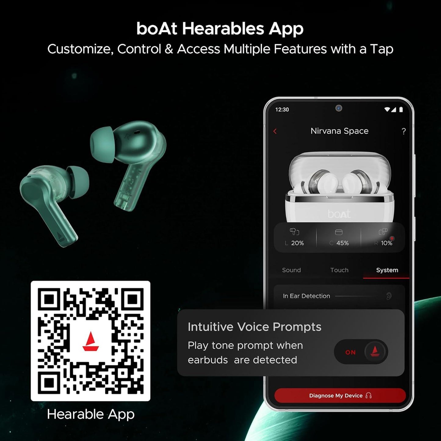 boAt Nirvana Space Truly Wireless in-Ear Earbuds w/ 360º Spatial Audio, ANC (~32dB),100HRS Playback,4 Mics w/AI-ENx™,in-Ear Detection,DLC Drivers, Multipoint Connectivity Ear Buds TWS (Cosmic Black) - Nalanda Enterprises