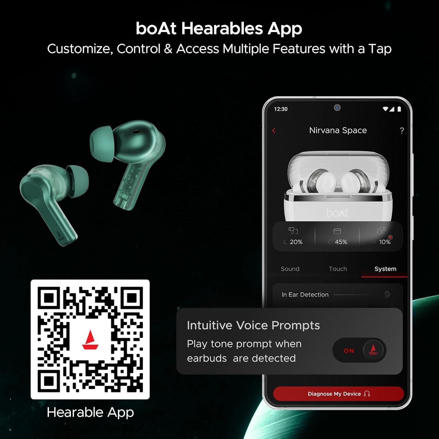boAt Nirvana Space Truly Wireless in-Ear Earbuds w/ 360º Spatial Audio, ANC (~32dB),100HRS Playback,4 Mics w/AI-ENx™,in-Ear Detection,DLC Drivers, Multipoint Connectivity Ear Buds TWS (Cosmic Black) - Nalanda Enterprises