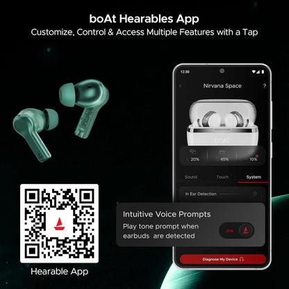 boAt Nirvana Space Truly Wireless in-Ear Earbuds w/ 360º Spatial Audio, ANC (~32dB),100HRS Playback,4 Mics w/AI-ENx™,in-Ear Detection,DLC Drivers, Multipoint Connectivity Ear Buds TWS (Cosmic Black) - Nalanda Enterprises