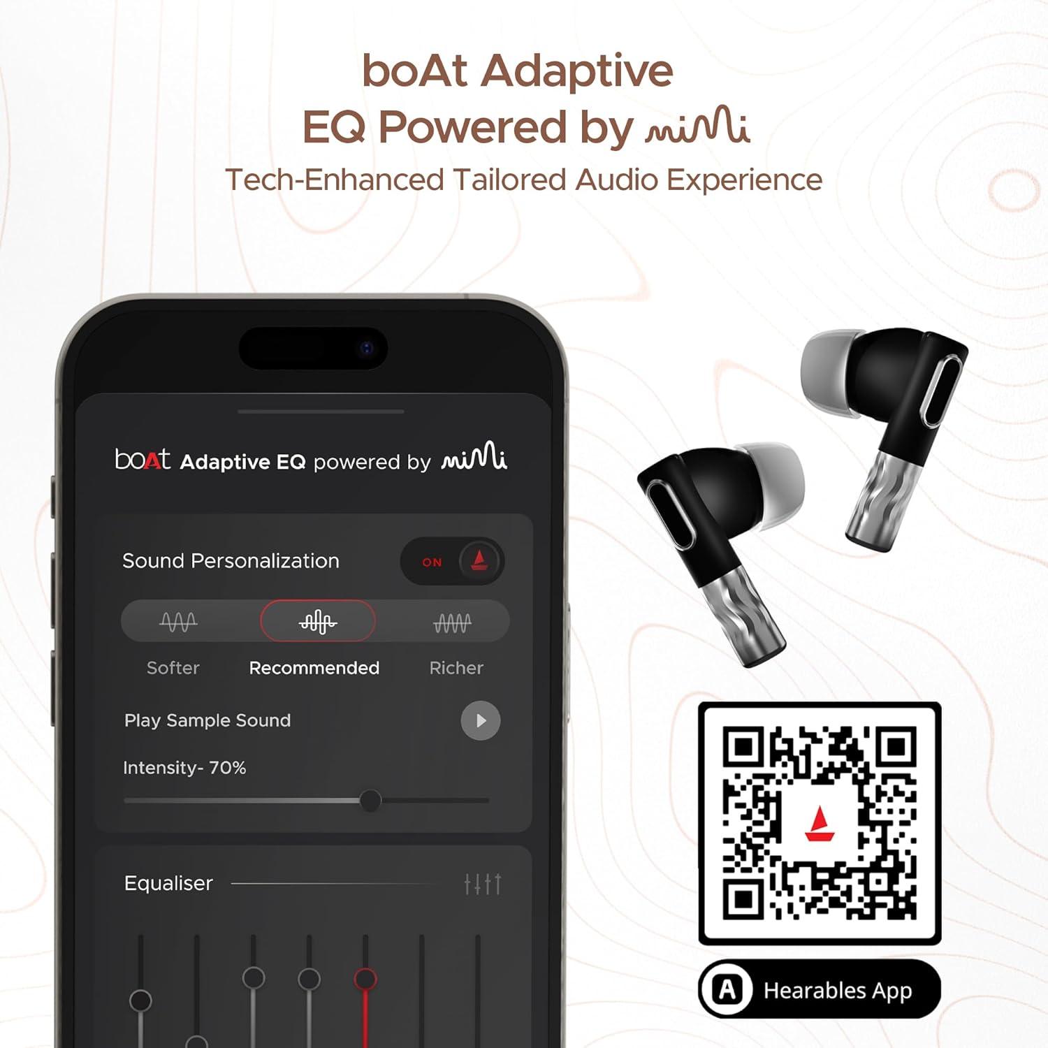 boAt Nirvana Zenith TWS in-Ear Earbuds w/Dolby Audio, 50dB ANC, Adaptive EQ Powered by Mimi, 6-Mic AI-ENx™, 50 Hrs. Playback & Hearables App Support(Mystique Black) - Nalanda Enterprises