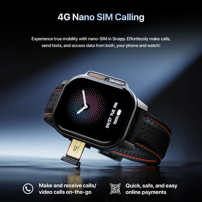 Fire-Boltt Snapp Smart Watch, Selfie Camera, 4G Nano-SIM Slot, 54.1mm AMOLED Display, Play Store- Unlimited apps, 1000mAh Battery, 2GB/4GB RAM + 16GB/64GB ROM (Archaic Black)