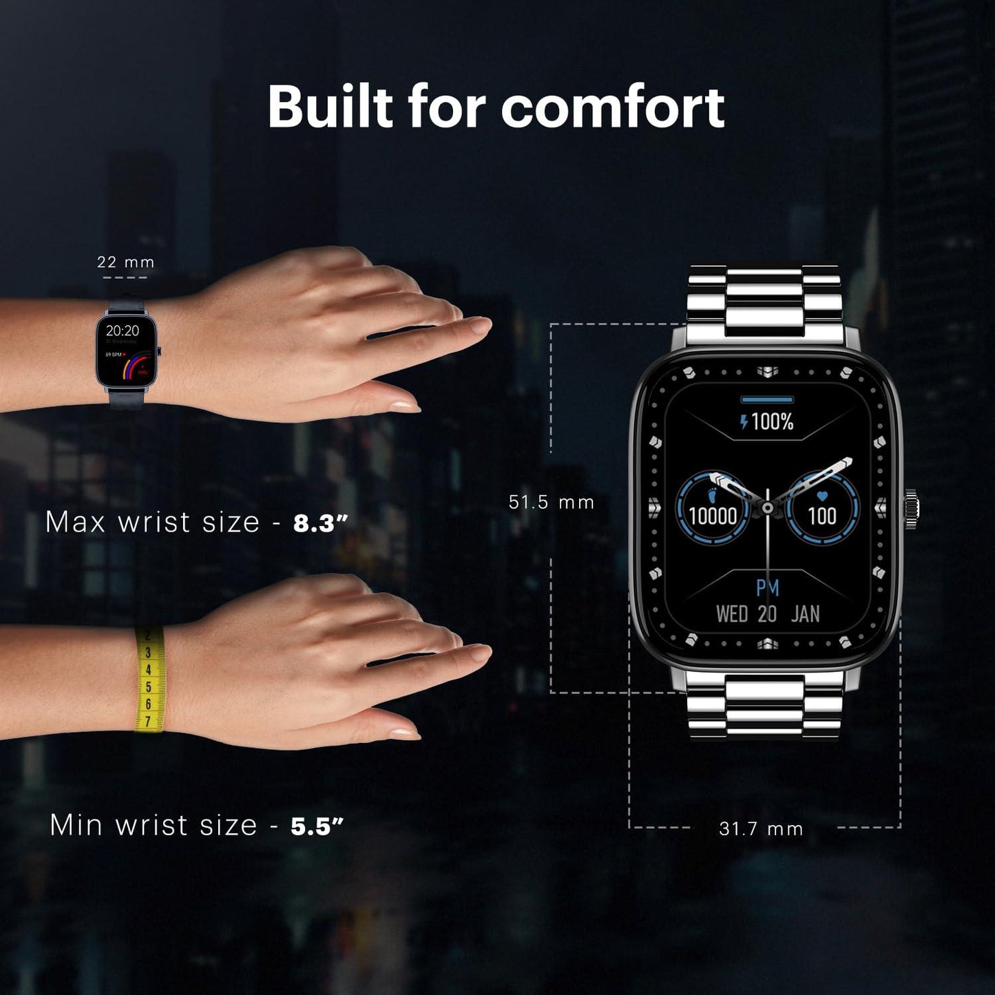Noise New Macro Smart Watch with 2.0” HD Display,Metallic Finish BT Calling, Functional Crown, 7 Days Battery Life, Sleep Tracking, 200+ Watch Faces (Elite Black) - Nalanda Enterprises