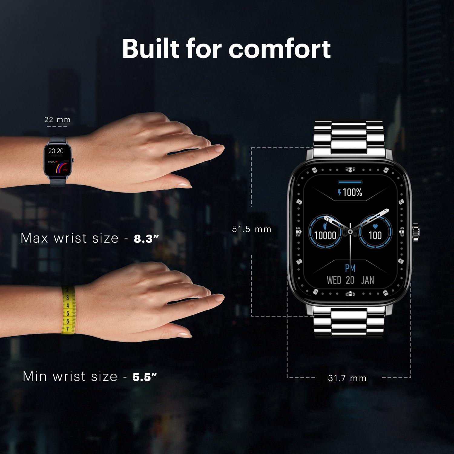 Noise New Macro Smart Watch with 2.0” HD Display,Metallic Finish BT Calling, Functional Crown, 7 Days Battery Life, Sleep Tracking, 200+ Watch Faces (Elite Black) - Nalanda Enterprises