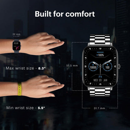 Noise New Macro Smart Watch with 2.0” HD Display,Metallic Finish BT Calling, Functional Crown, 7 Days Battery Life, Sleep Tracking, 200+ Watch Faces (Elite Black) - Nalanda Enterprises