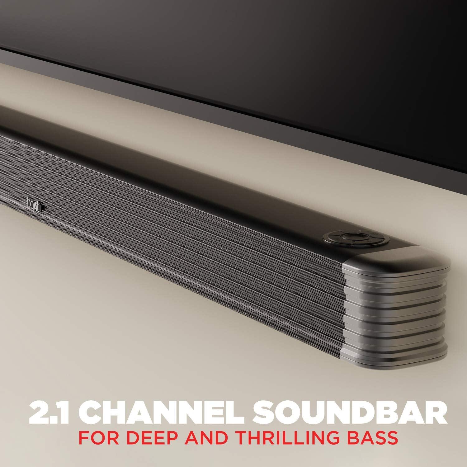 boAt AAVANTE Bar 1800 120W 2.1 Channel Bluetooth Soundbar Signature Sound, Wireless Subwoofer, Multiple Connectivity Modes, Entertainment Modes(Premium Black) - Nalanda Enterprises