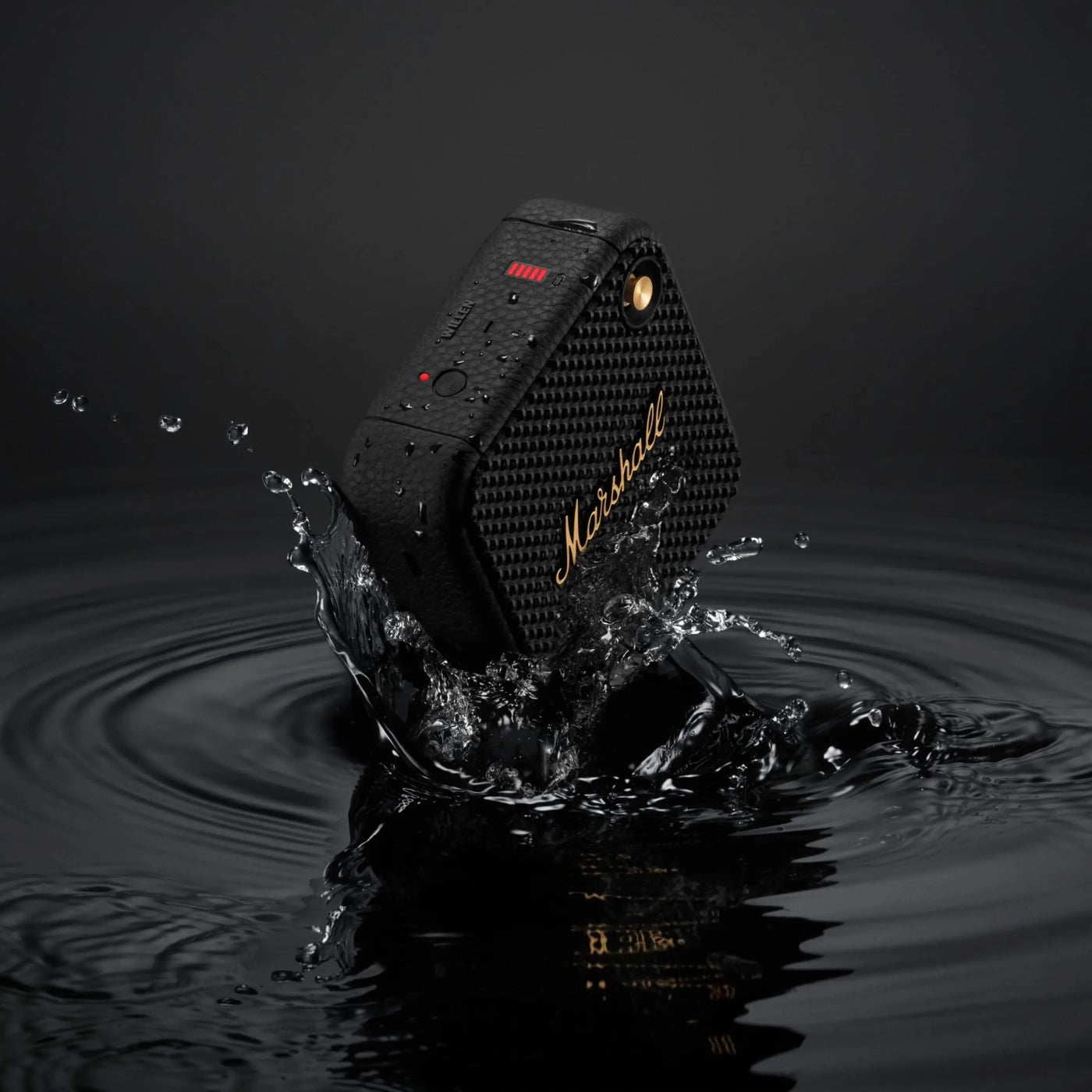 Marshall Willen Portable Bluetooth Speaker with 15+ Hours of Portable Playtime, Dust & Waterproof (IP67) - Black & Brass. - Nalanda Enterprises