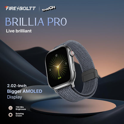 Fire-Boltt Brillia Smart Watch with 51.3mm (2.02 inch) AMOLED Display, Bluetooth Calling, SpO2, Heart Rate Monitoring, 120+ Sports Modes (Brillia, Black)