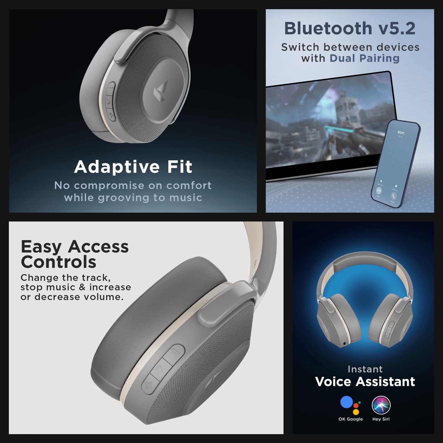 boAt Rockerz 425 Bluetooth Wireless Over Ear Headphones with Mic Signature Sound, Beast Mode for Gaming, Enx Tech, ASAP Charge, 25H Playtime, Bluetooth V5.2 (Active Black) - Nalanda Enterprises