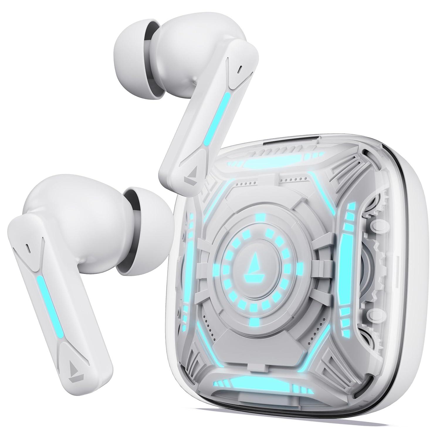 boAt Immortal Airspeed Pro Truly Wireless in- Ear Earbuds w/ 32dB ANC, Beast™ Mode with 40ms Latency, 40hrs Playback, 4 Mics with ENx™, Premium ID w/LEDs & ASAP™ Charge(White Sabre) - Nalanda Enterprises