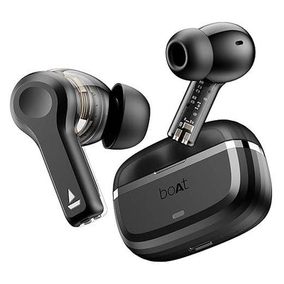 boAt Nirvana Space Truly Wireless in-Ear Earbuds w/ 360º Spatial Audio, ANC (~32dB),100HRS Playback,4 Mics w/AI-ENx™,in-Ear Detection,DLC Drivers, Multipoint Connectivity Ear Buds TWS (Cosmic Black) - Nalanda Enterprises