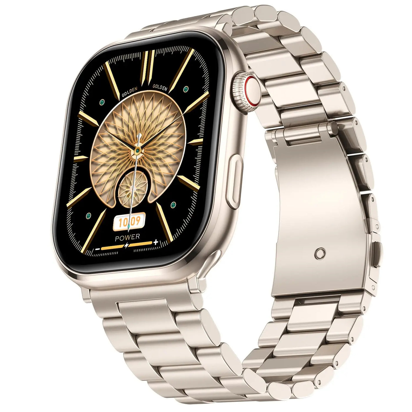 Premium metallic smart watch with gold link strap and black digital dial, Nalanda Enterprises