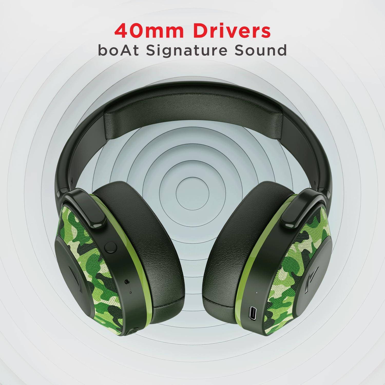 boAt Rockerz 425 Bluetooth Wireless Over Ear Headphones with Mic Signature Sound, Beast Mode for Gaming, Enx Tech, ASAP Charge, 25H Playtime, Bluetooth V5.2 (Active Black) - Nalanda Enterprises