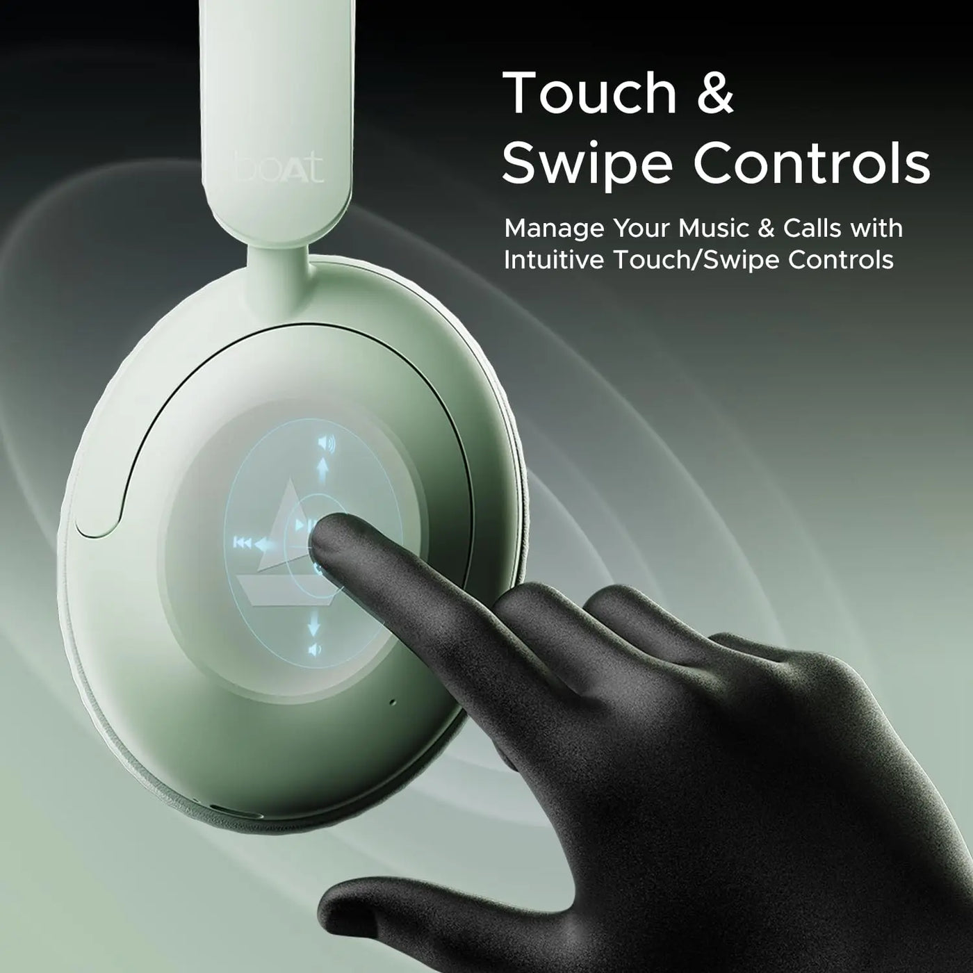 Boat headphone touch controls with hand gesture, ideal for corporate gifting at Nalanda Enterprises.