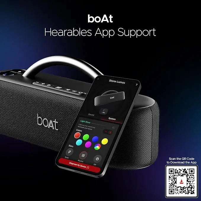 boAt Stone Lumos 60W Bluetooth Speaker w/ 7 LED Projection Modes, Hearables App Support, Dual EQs, Up to 9hrs of Playtime, TWS Feature, Built-in Mic, BT v5.3 - Nalanda Enterprises