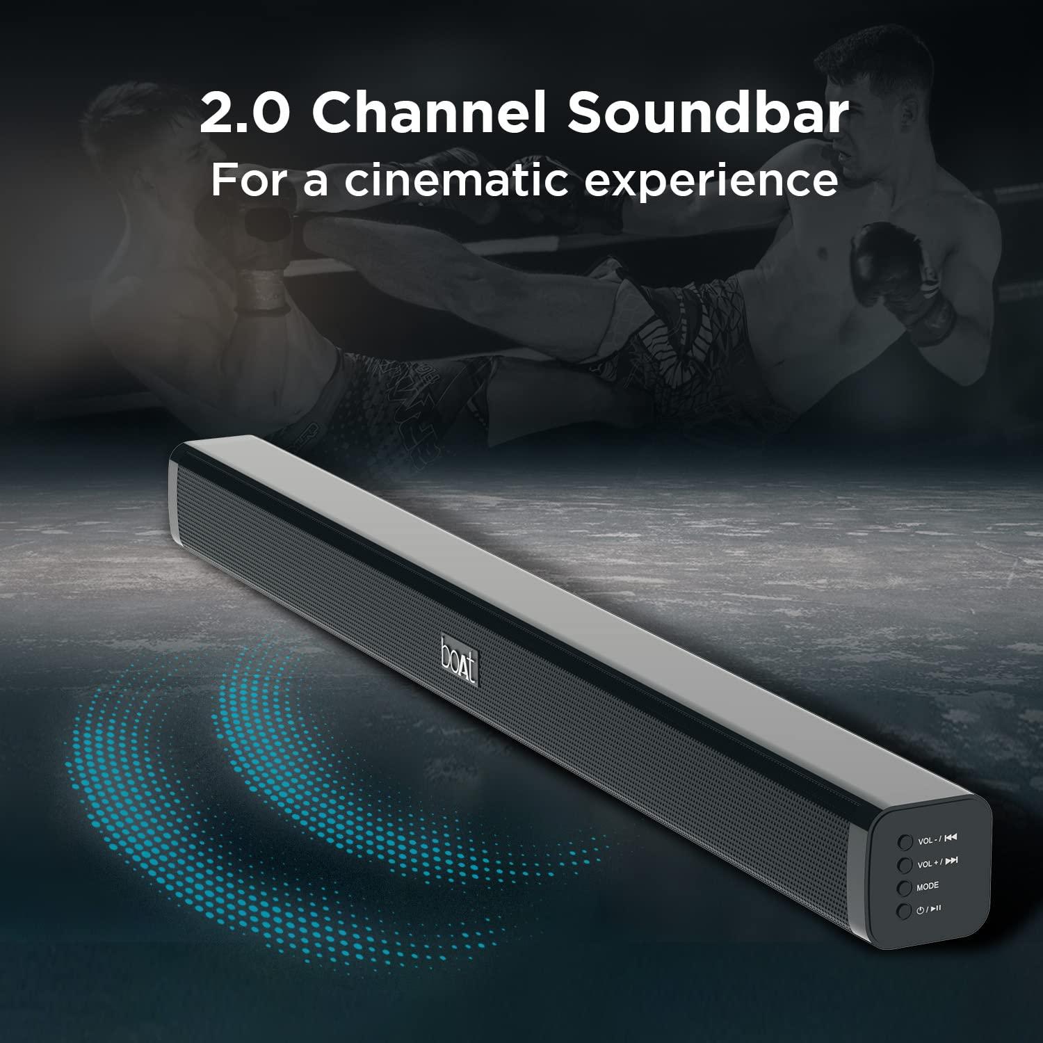 boAt Aavante Bar 900/908 Bluetooth Soundbar with 30W RMS, 2.0 Channel, Multiple Connectivity, EQ Modes, Sleek Finish, Easy Access Integrated Controls(Premium Black) - Nalanda Enterprises