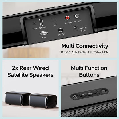 boAt Aavante Bar 1500 2.1 Channel Home Theatre Soundbar with 120W Signature Sound, Wired Subwoofer, Multiple Connectivity Modes, Entertainment EQ Modes and Sleek Finish (Black) - Nalanda Enterprises