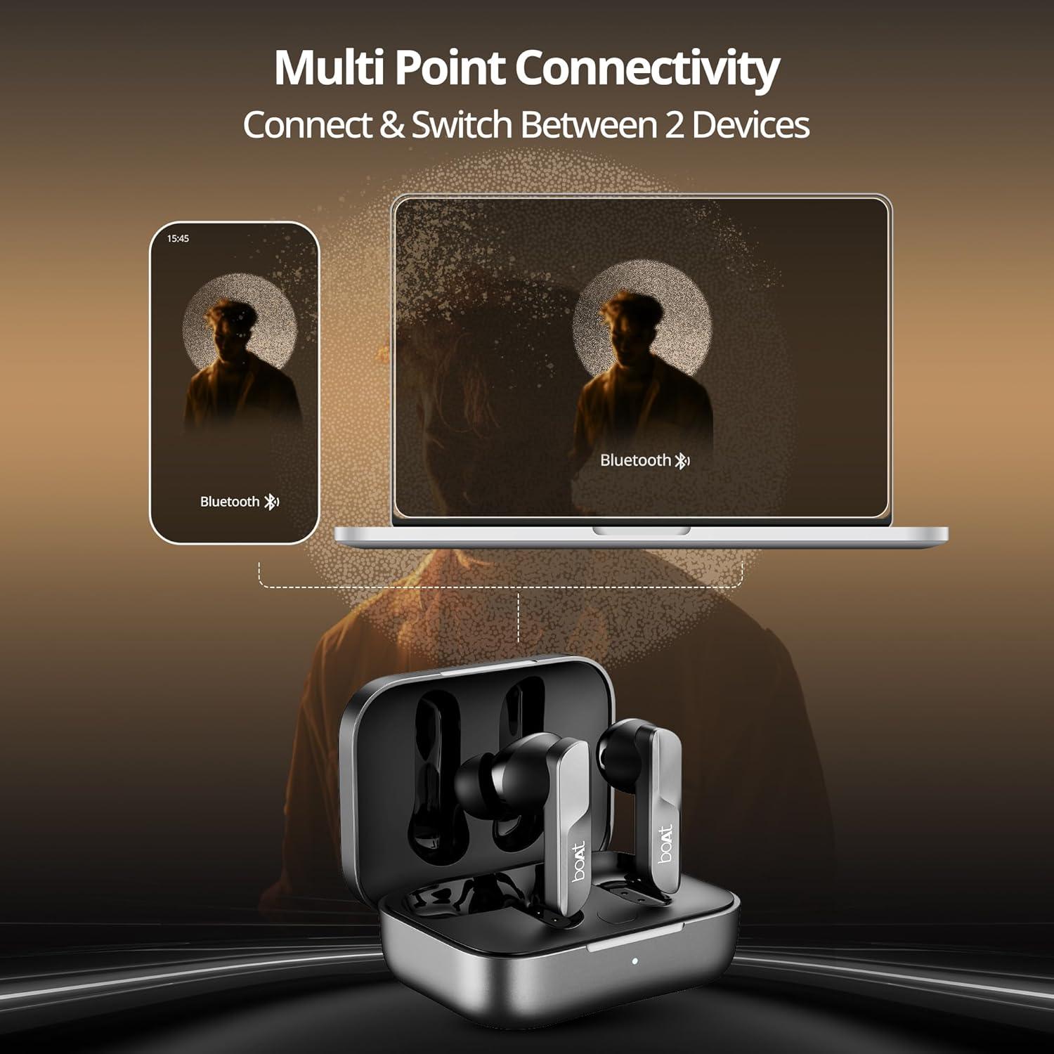 boAt Airdopes 800 True Wireless in Ear Ear Buds w/Dolby Audio, Adaptive EQ by Mimi, 40 Hours Playback, 4 Mics w/AI-ENx™, in-Ear Detection & Hearables App Support - Nalanda Enterprises