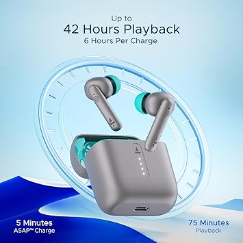 boAt Airdopes 148/141 Bluetooth Truly Wireless in Ear Ear Buds w/ 42H Playtime,Low Latency Mode for Gaming, ENx Tech, IWP, IPX4 Water Resistance, Smooth Touch Controls - Nalanda Enterprises