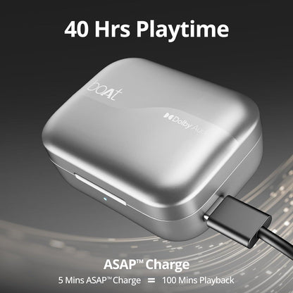 boAt Airdopes 800 True Wireless in Ear Ear Buds w/Dolby Audio, Adaptive EQ by Mimi, 40 Hours Playback, 4 Mics w/AI-ENx™, in-Ear Detection & Hearables App Support - Nalanda Enterprises