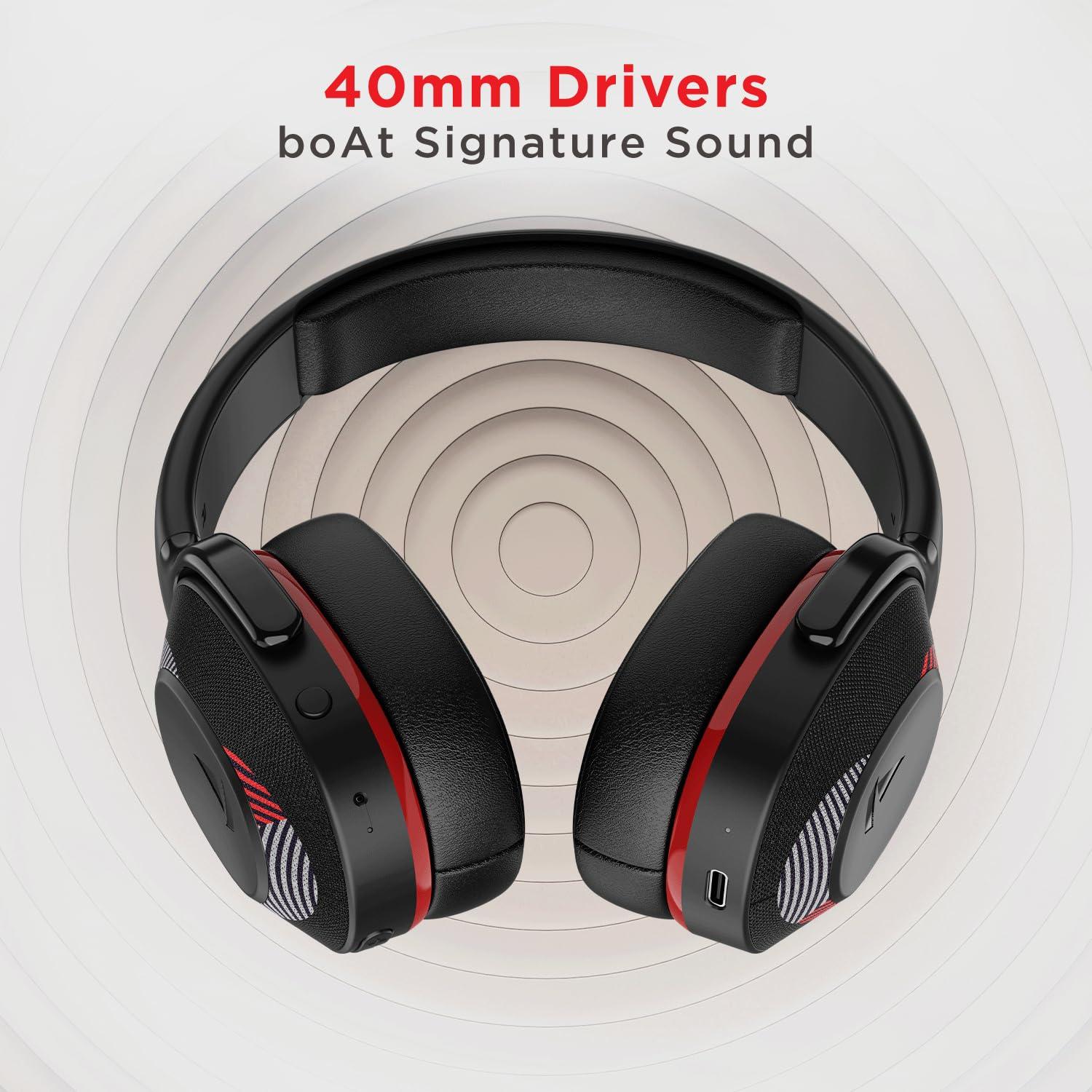 boAt Rockerz 425 Bluetooth Wireless Over Ear Headphones with Mic Signature Sound, Beast Mode for Gaming, Enx Tech, ASAP Charge, 25H Playtime, Bluetooth V5.2 (Active Black) - Nalanda Enterprises