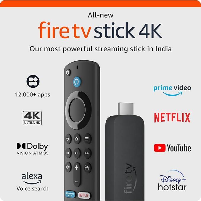 All-new Amazon Fire TV Stick 4K streaming device, ultra-cinematic 4K streaming, supports Wi-Fi 6, Dolby Vision/Atmos, HDR10+ - Nalanda Enterprises