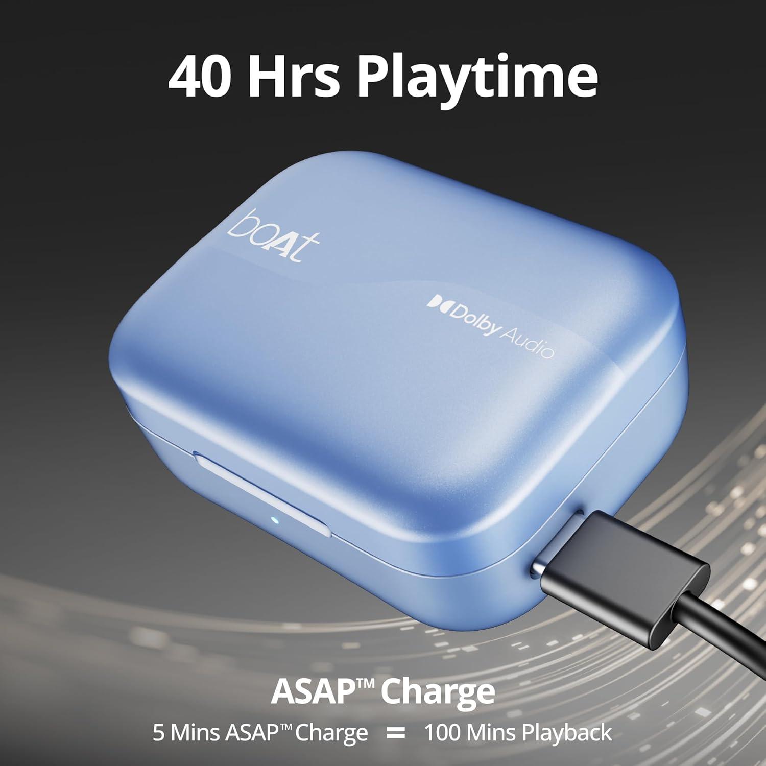 boAt Airdopes 800 True Wireless in Ear Ear Buds w/Dolby Audio, Adaptive EQ by Mimi, 40 Hours Playback, 4 Mics w/AI-ENx™, in-Ear Detection & Hearables App Support - Nalanda Enterprises