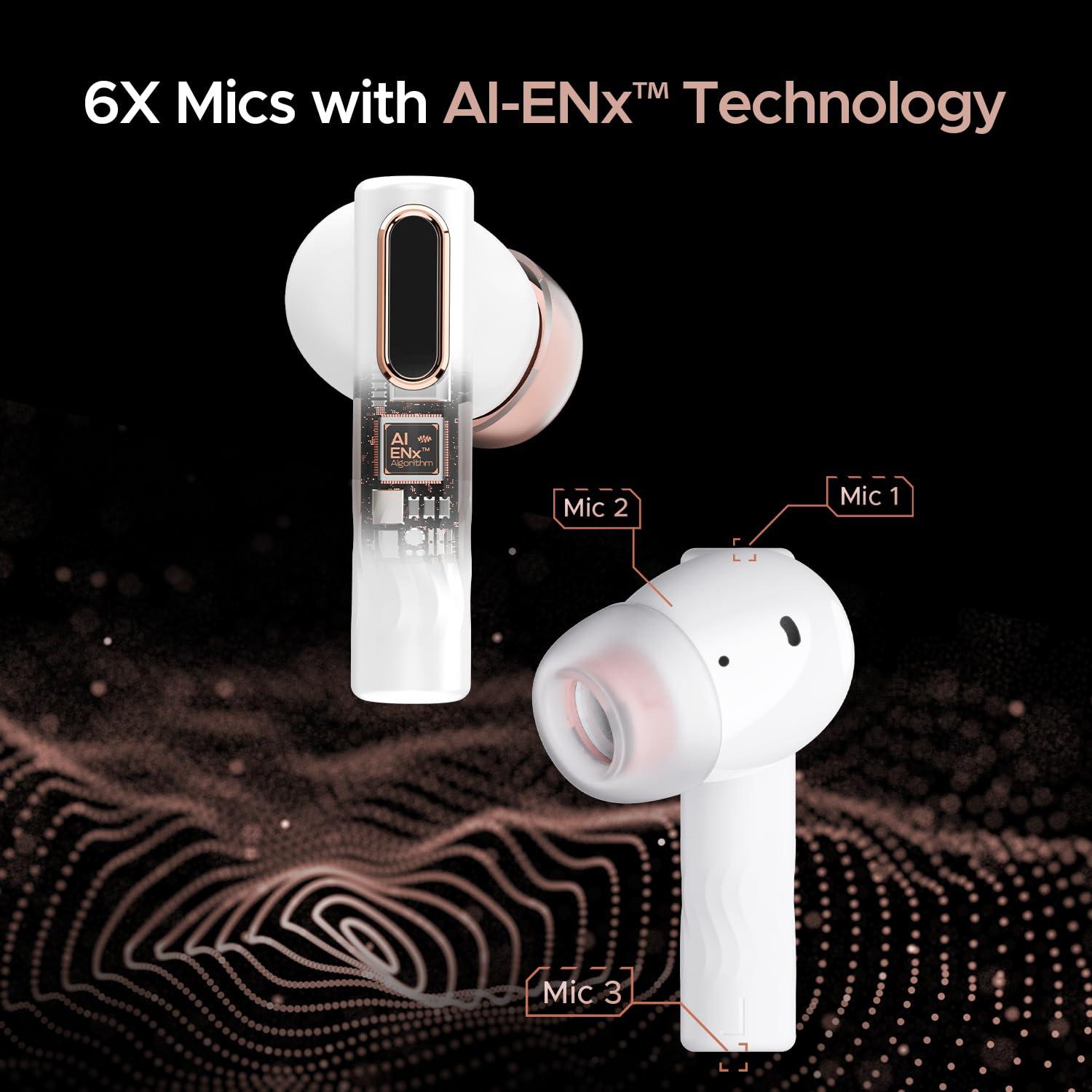 boAt Nirvana Nebula Truly Wireless in Ear Ear Buds w/Dolby Audio, ANC(Upto 35dB), 50 HRS Playback,6-Mic AI-ENx™,ASAP™ Charge,in Ear Detection & Hearables App Support(Celestial White) - Nalanda Enterprises