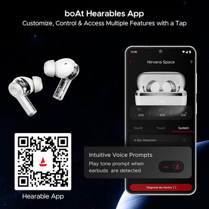 boAt Nirvana Space Truly Wireless in-Ear Earbuds w/ 360º Spatial Audio, ANC (~32dB),100HRS Playback,4 Mics w/AI-ENx™,in-Ear Detection,DLC Drivers, Multipoint Connectivity Ear Buds TWS (Cosmic Black) - Nalanda Enterprises