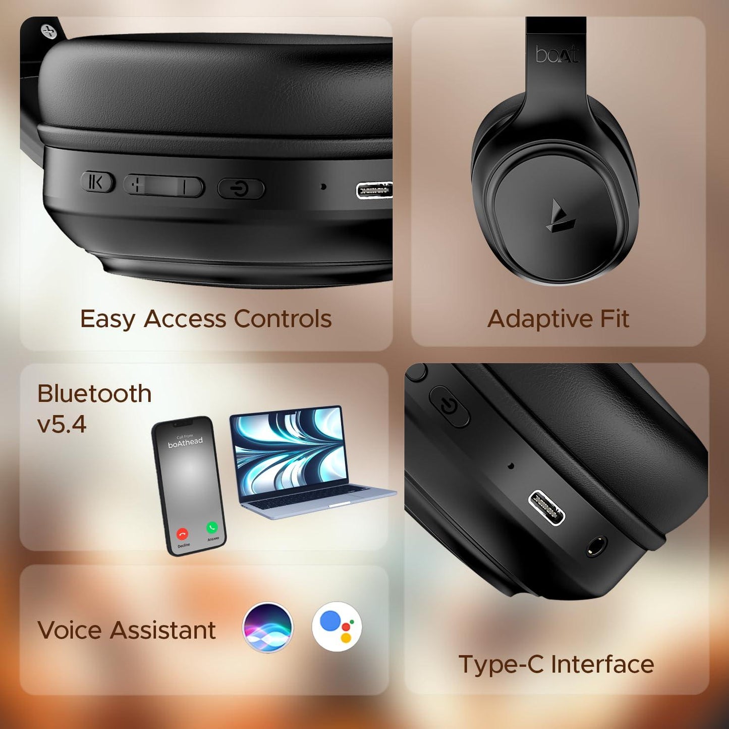 boAt Rockerz 430 w/ 40mm Drivers, Beast Mode w/ 40ms Latency, 40hrs Playback, ENx Tech, Voice Assistant, BTv5.4, Adaptive Fit & Easy Access Controls, Bluetooth Headphones(Black Sabre) - Nalanda Enterprises