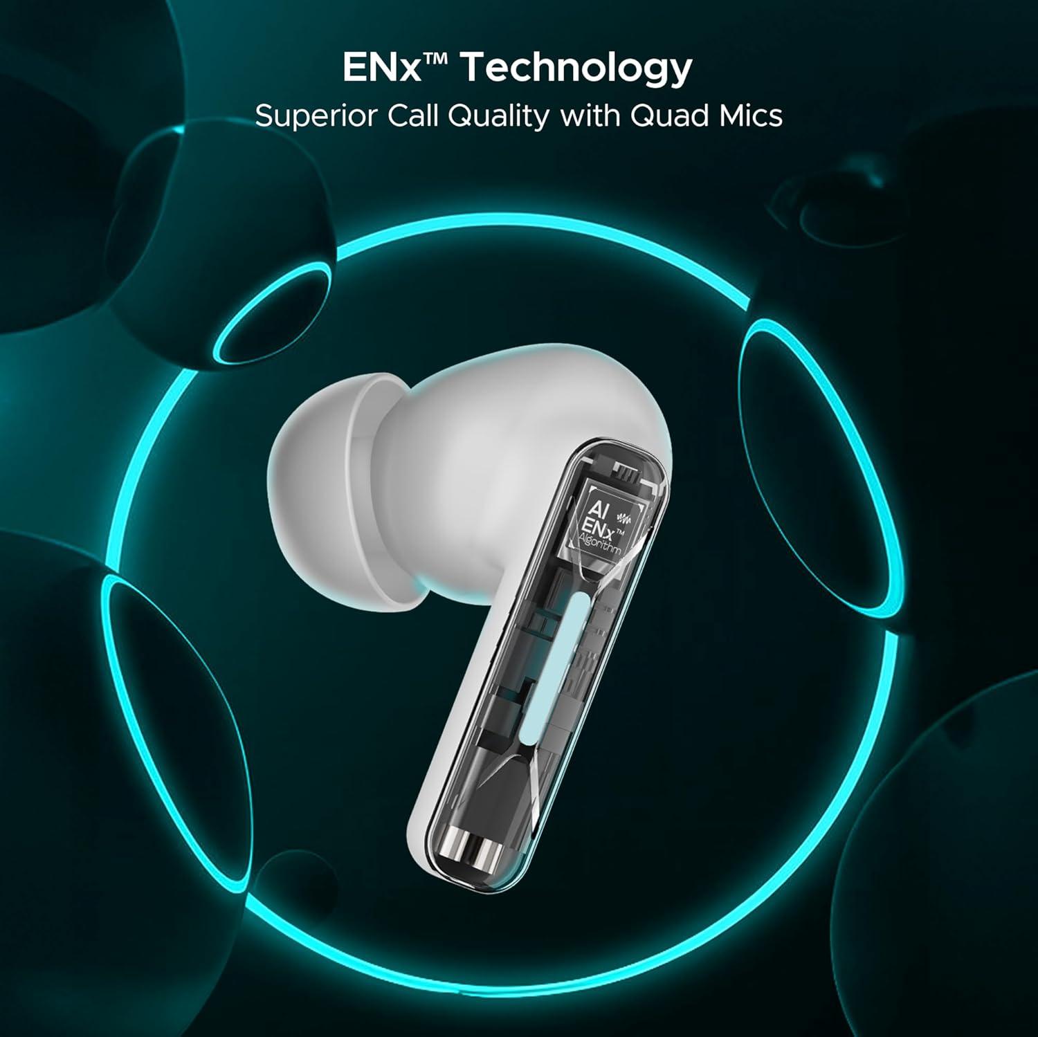 boAt Immortal Airspeed Pro Truly Wireless in- Ear Earbuds w/ 32dB ANC, Beast™ Mode with 40ms Latency, 40hrs Playback, 4 Mics with ENx™, Premium ID w/LEDs & ASAP™ Charge(White Sabre) - Nalanda Enterprises