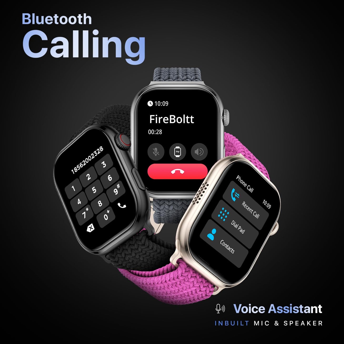 Fire-Boltt Brillia Smart Watch with 51.3mm (2.02 inch) AMOLED Display, Bluetooth Calling, SpO2, Heart Rate Monitoring, 120+ Sports Modes (Brillia, Black)