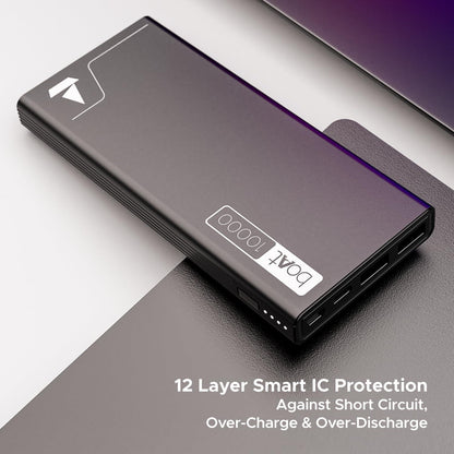 boAt EnergyShroom PB300 Air 10000 mAh 22.5W Pocket Size Power Bank with Compact and Lightweight Design, LED Battery Display, 12 Layer Smart IC Protection & Smart Power Management(Carbon Black) - Nalanda Enterprises