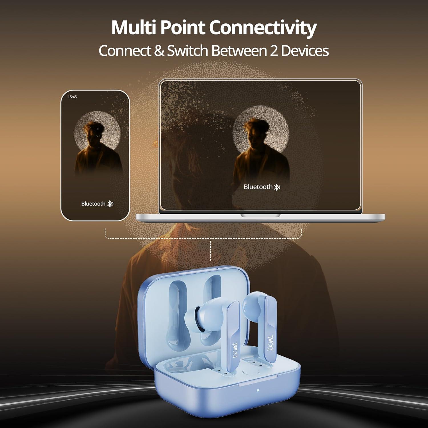 boAt Airdopes 800 True Wireless in Ear Ear Buds w/Dolby Audio, Adaptive EQ by Mimi, 40 Hours Playback, 4 Mics w/AI-ENx™, in-Ear Detection & Hearables App Support - Nalanda Enterprises