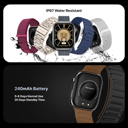 Fire-Boltt Brillia Pro Smart Watch with 51.3mm (2.02 inch) AMOLED Display, Bluetooth Calling, SpO2, Heart Rate Monitoring, 120+ Sports Modes, IP67 Waterproof, Long Battery Life (Black Wave)